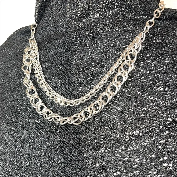 Vintage adjustable 3 layer Silver Chain Necklace c40 - Picture 3 of 5